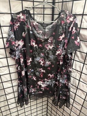 Simply Vera Vera Wang Black Floral Scoop-Neck Short Sleeve Top